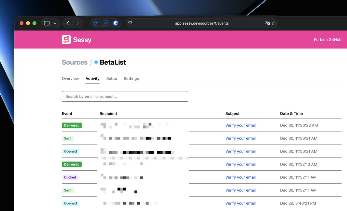 Sessy app screenshot